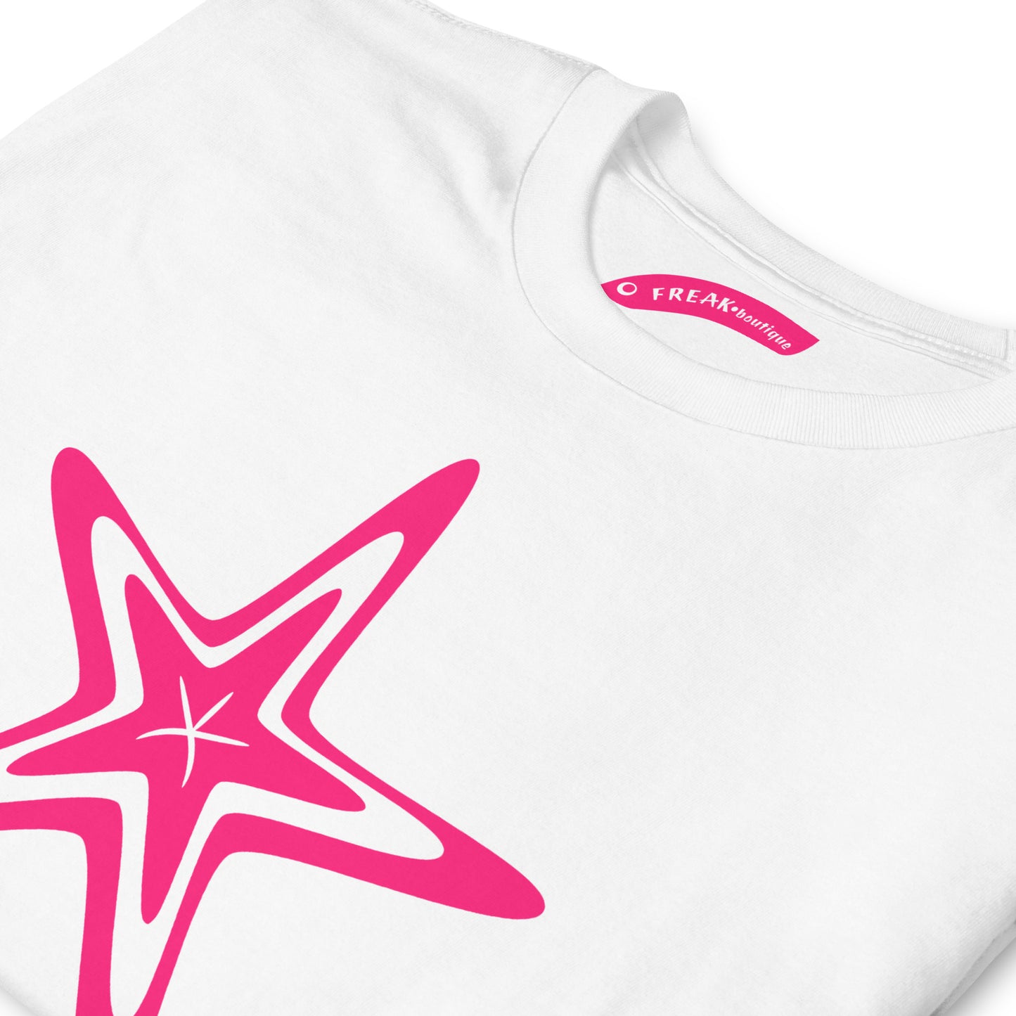 Big Pink Starfish white unisex t-shirt detail