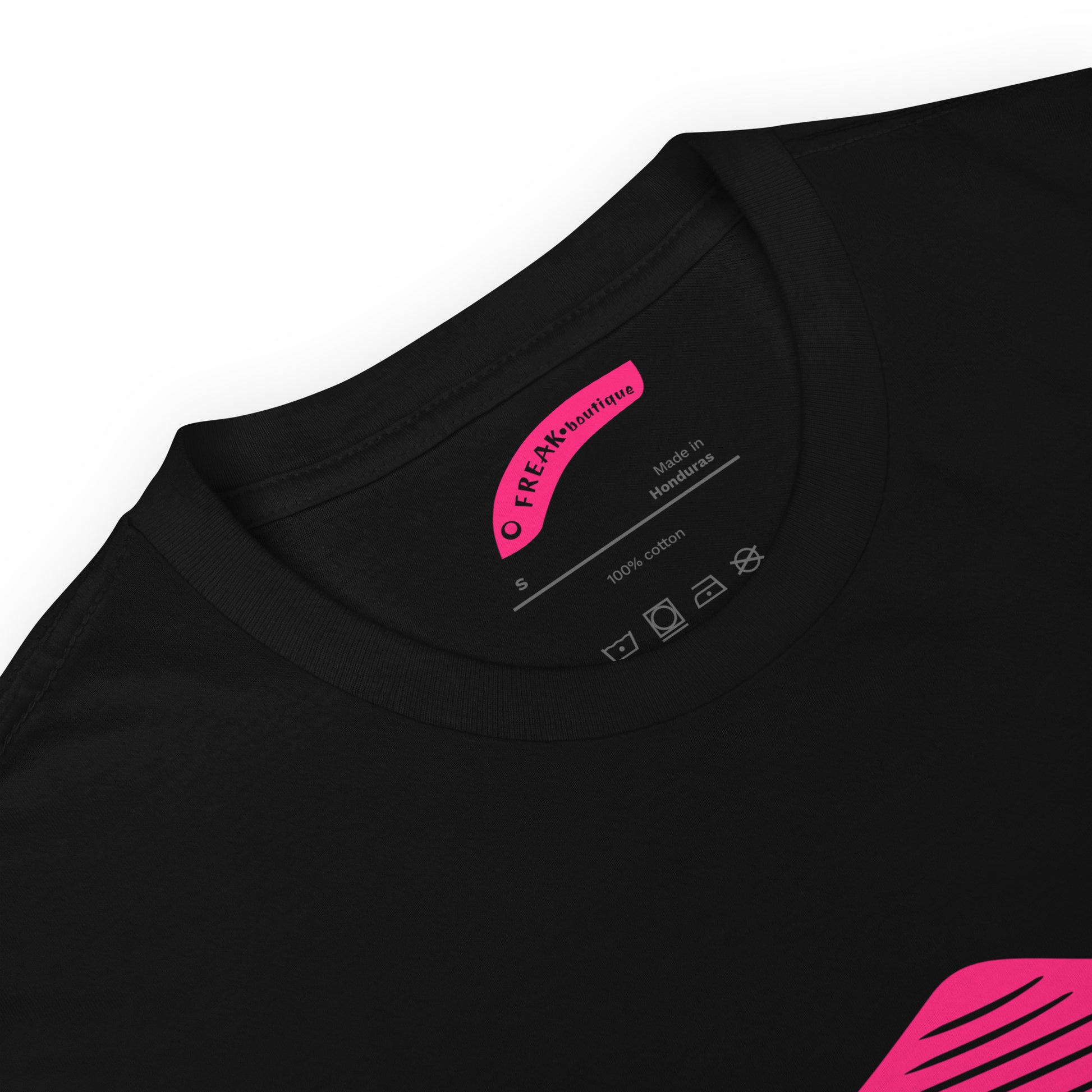 Big Pink Clam black unisex t-shirt detail