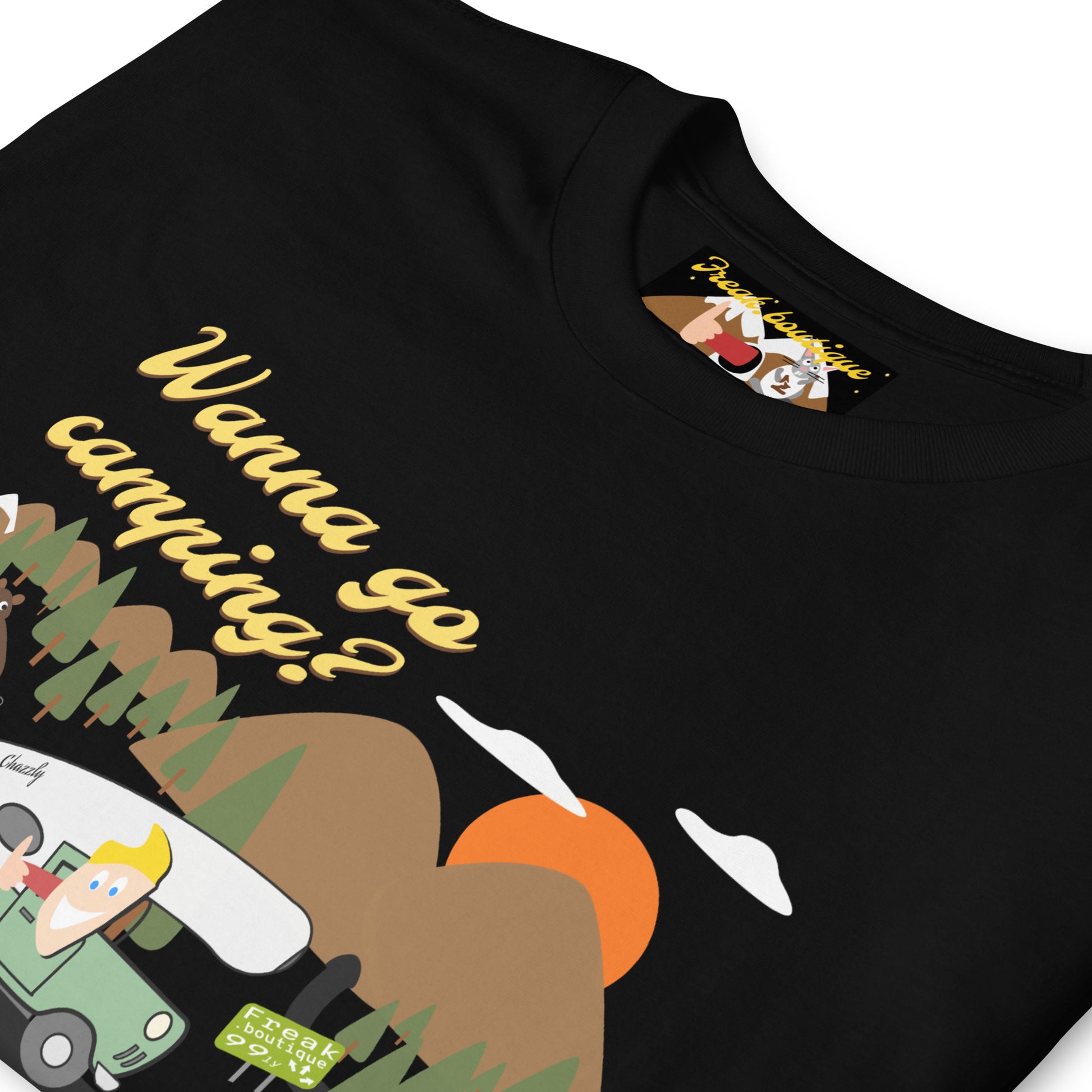 Wanna go camping black unisex t-shirt detail