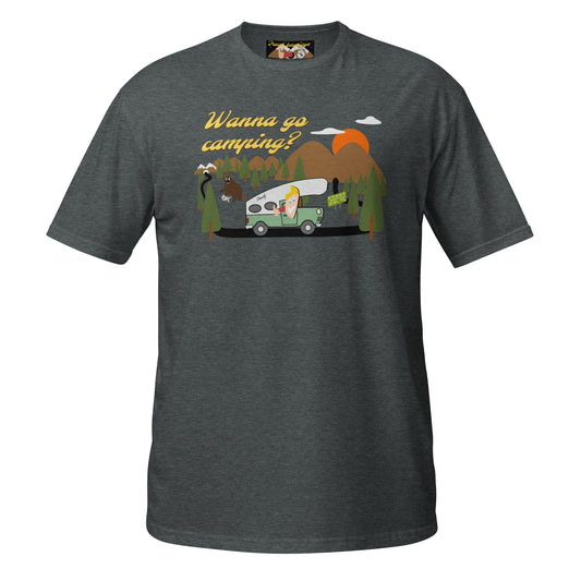 Wanna go camping dark heather unisex t-shirt