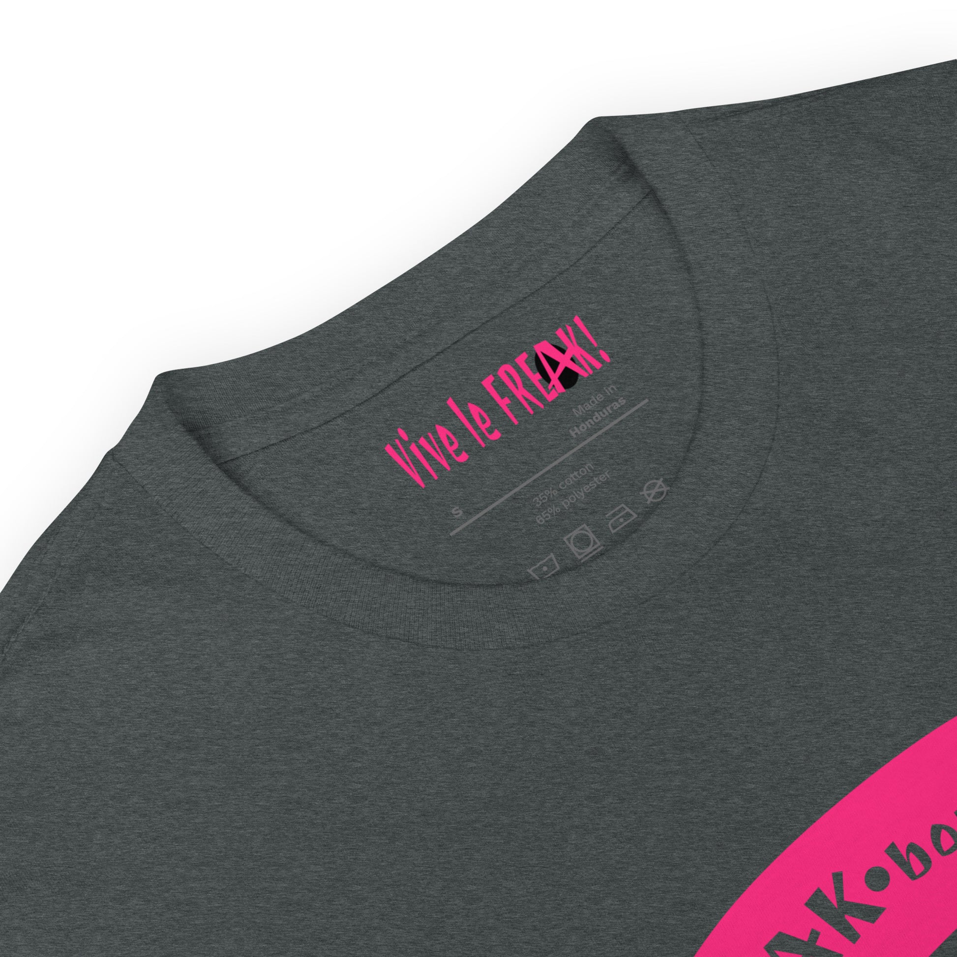 Big Pink Eel Logo dark heather unisex t-shirt detail