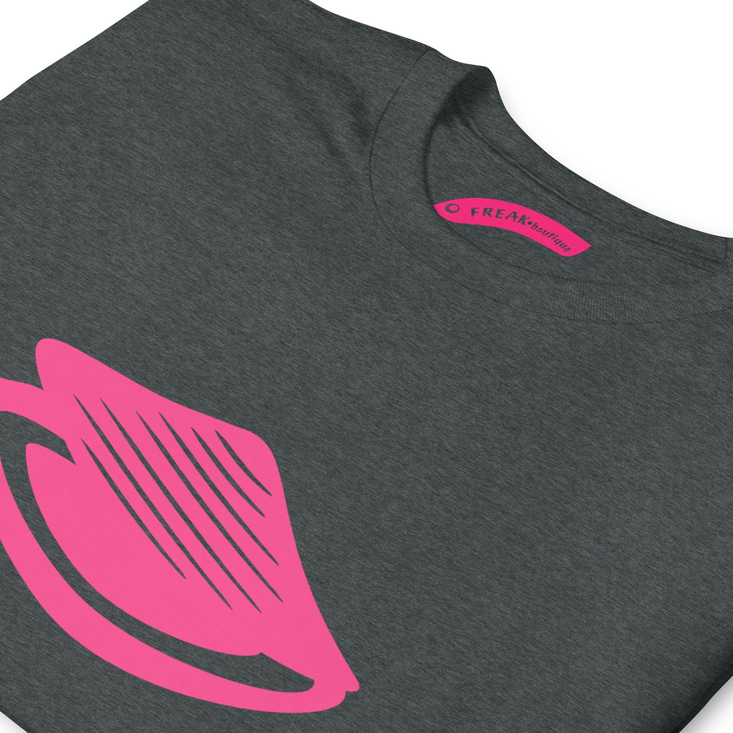 Big Pink Clam dark heather unisex t-shirt detail