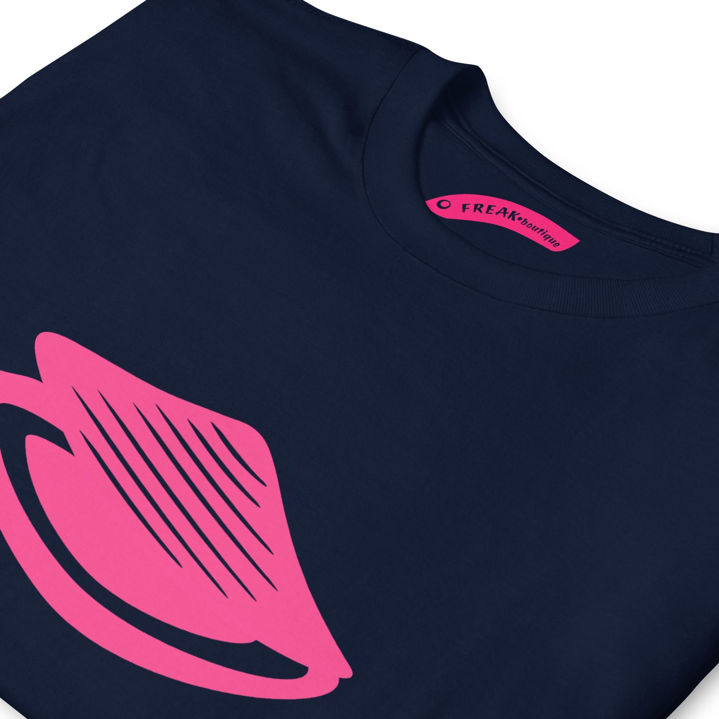 Big Pink Clam navy unisex t-shirt detail